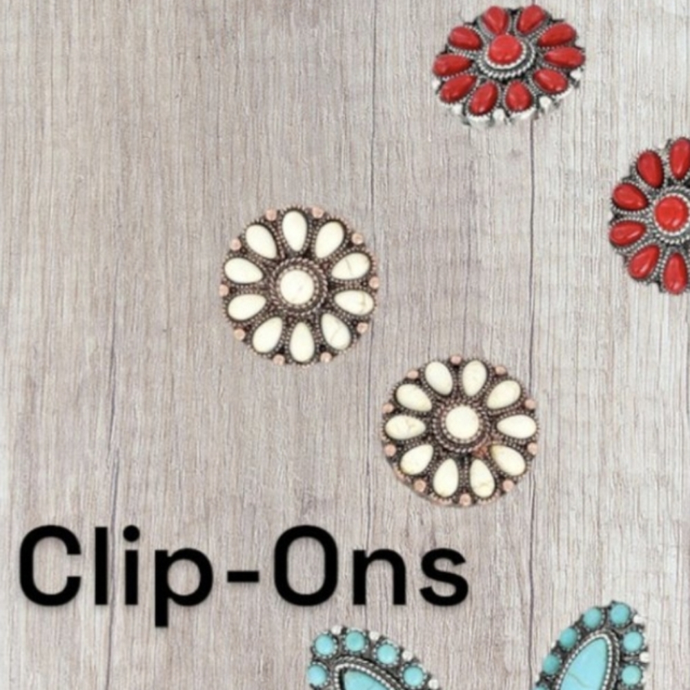 Southwestern Style Clip-On Earrings -- Choose Red or White!